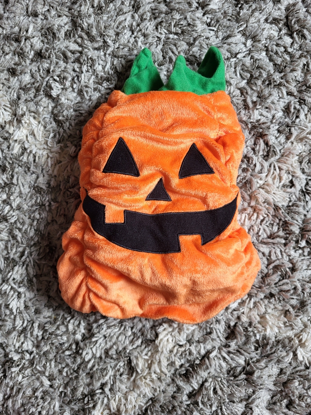 Plush Orange Pumpkin Dog Costume with Green Stem